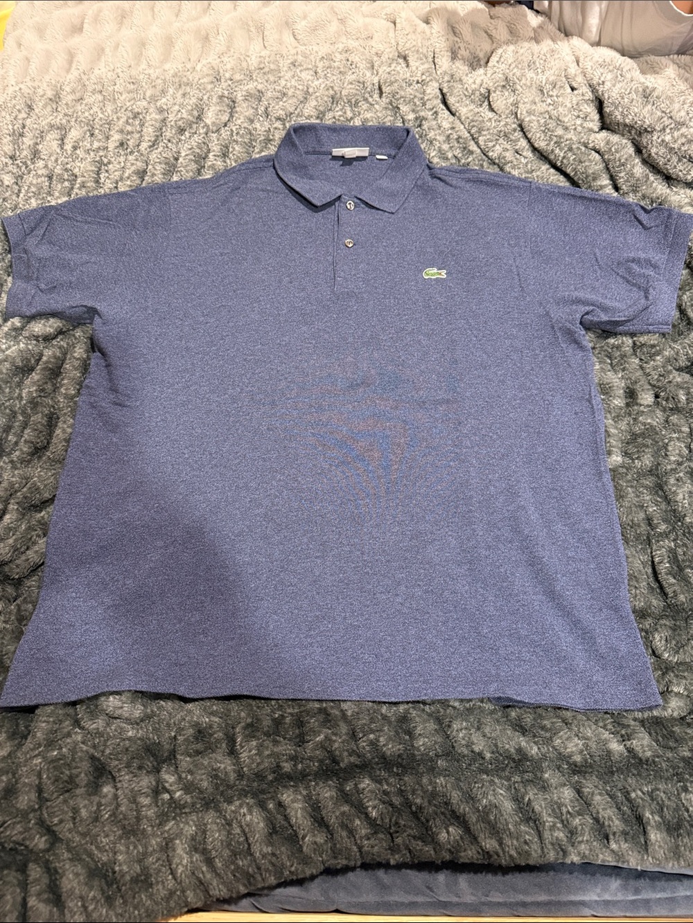 Lacoste Men's Heathered Navy Polo with Green Crocodile Emblem